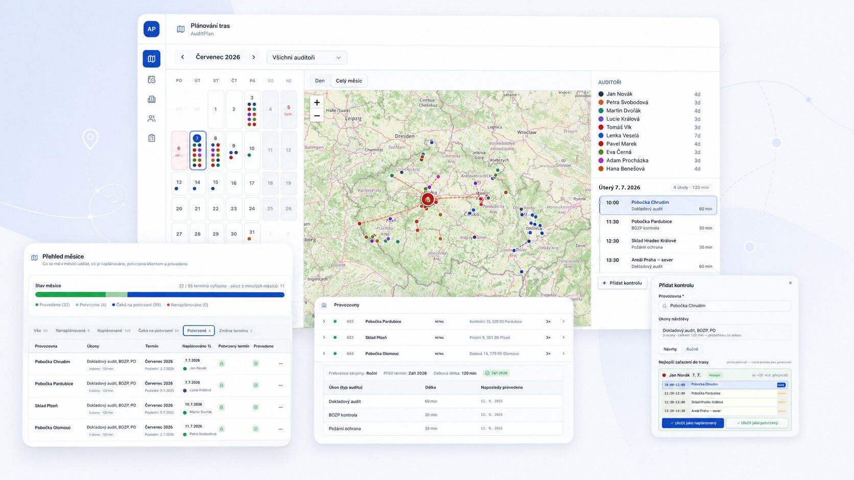 Aplikace pro inteligentní plánování auditů, optimalizaci tras a efektivní řízení kapacit